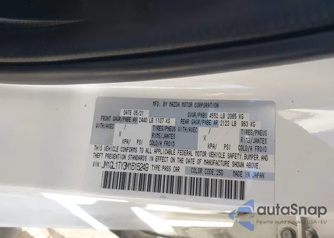 2021 Mazda Mazda6 Grand Touring z USA, uszkodzony, nr VIN JM1GL1TY3M1615249